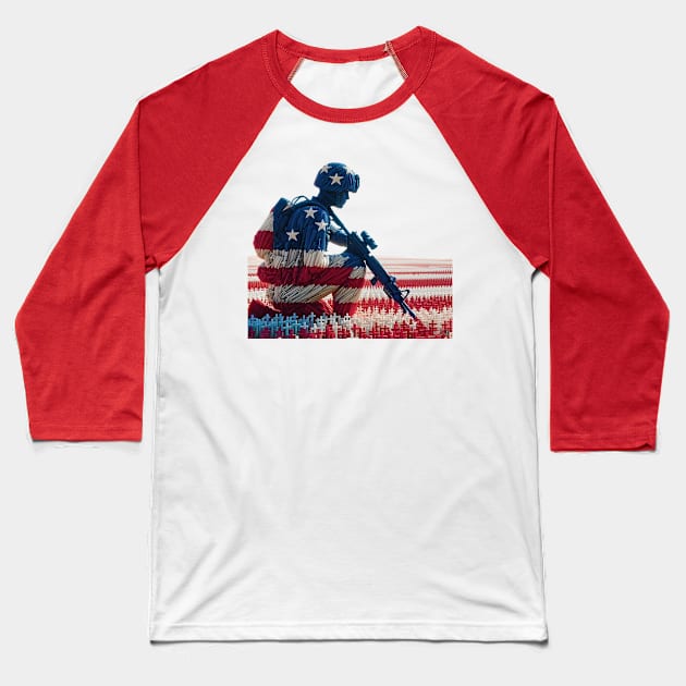 American Military Soldier and USA Flag by focusln Baseball T-Shirt by Darn Doggie Club by focusln